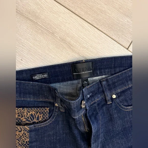 White House Black Market Dark Blue Jeans with Gold Embroidery - Picture 4 of 8